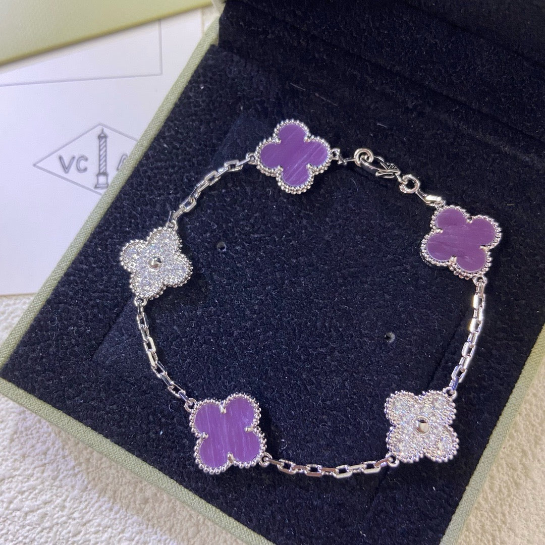 [Elowen jewelsry ]CLOVER  5 MOTIFS  PURPLE VIOLET DIAMOND BRACELET
