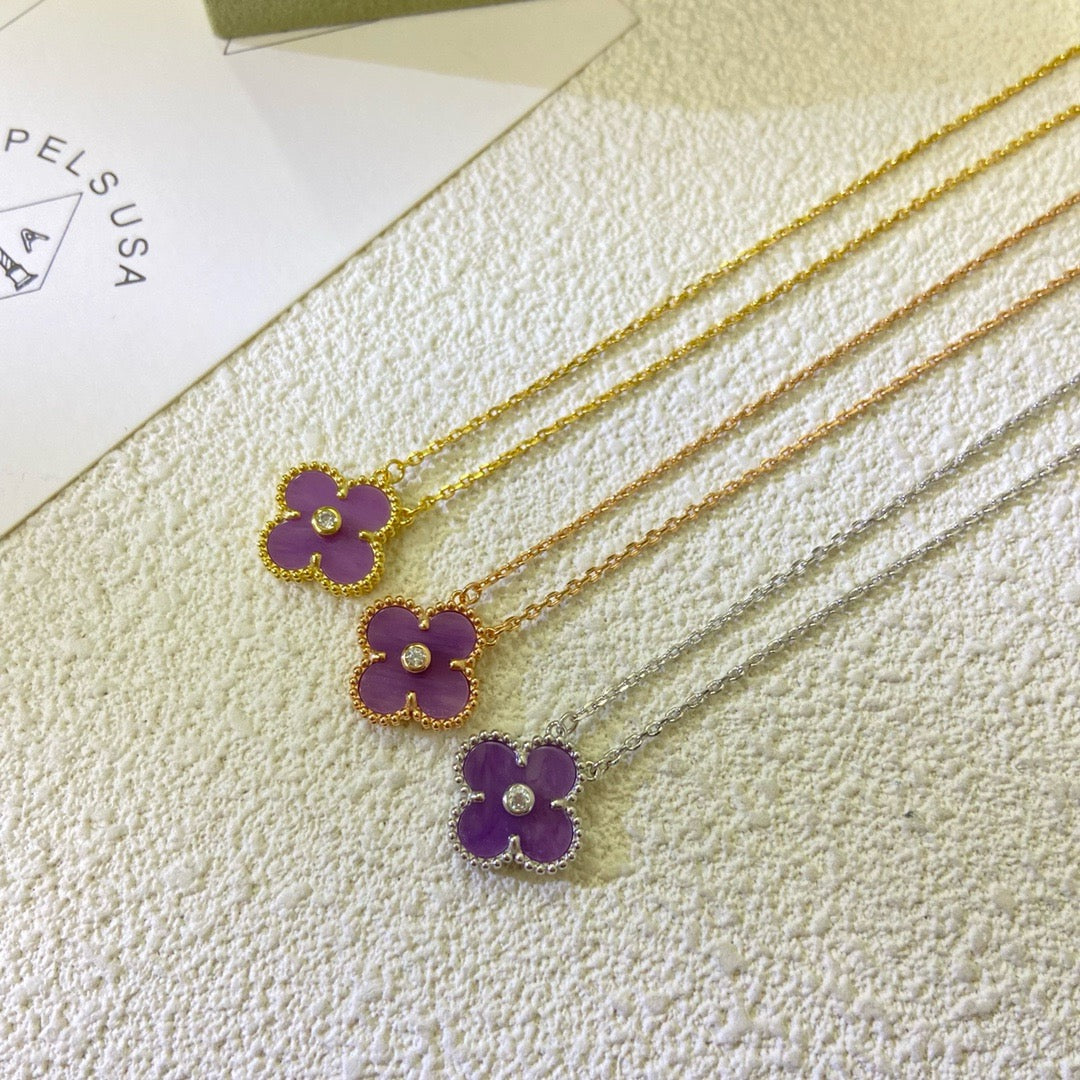 [Elowen jewelsry ]CLOVER 15MM DIAMOND  PURPLE VIOLET NECKLACE