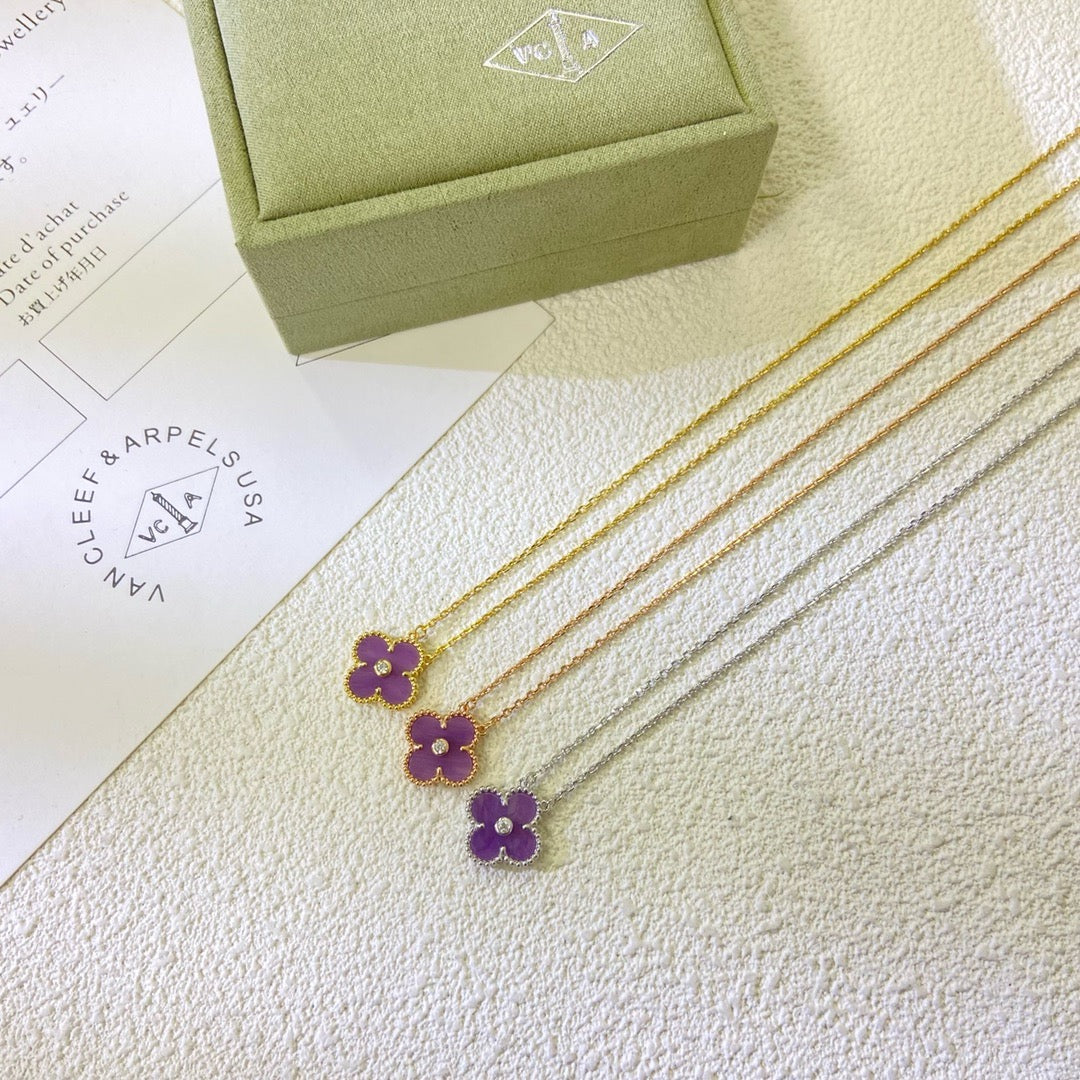[Elowen jewelsry ]CLOVER 15MM DIAMOND  PURPLE VIOLET NECKLACE