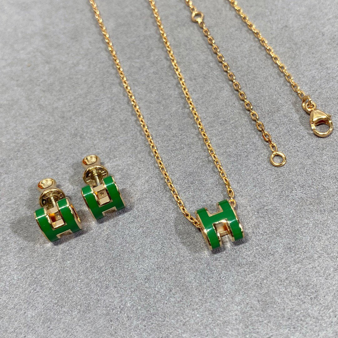 [Elowen Schmuck] POP H GRÜNE HALSKETTE AUS SILBER UND GOLD