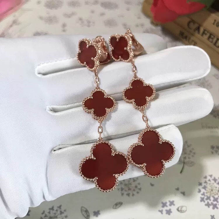 [Elowen jewelsry ]CLOVER 3 MOTIF CARNELIAN DROP EARRINGS