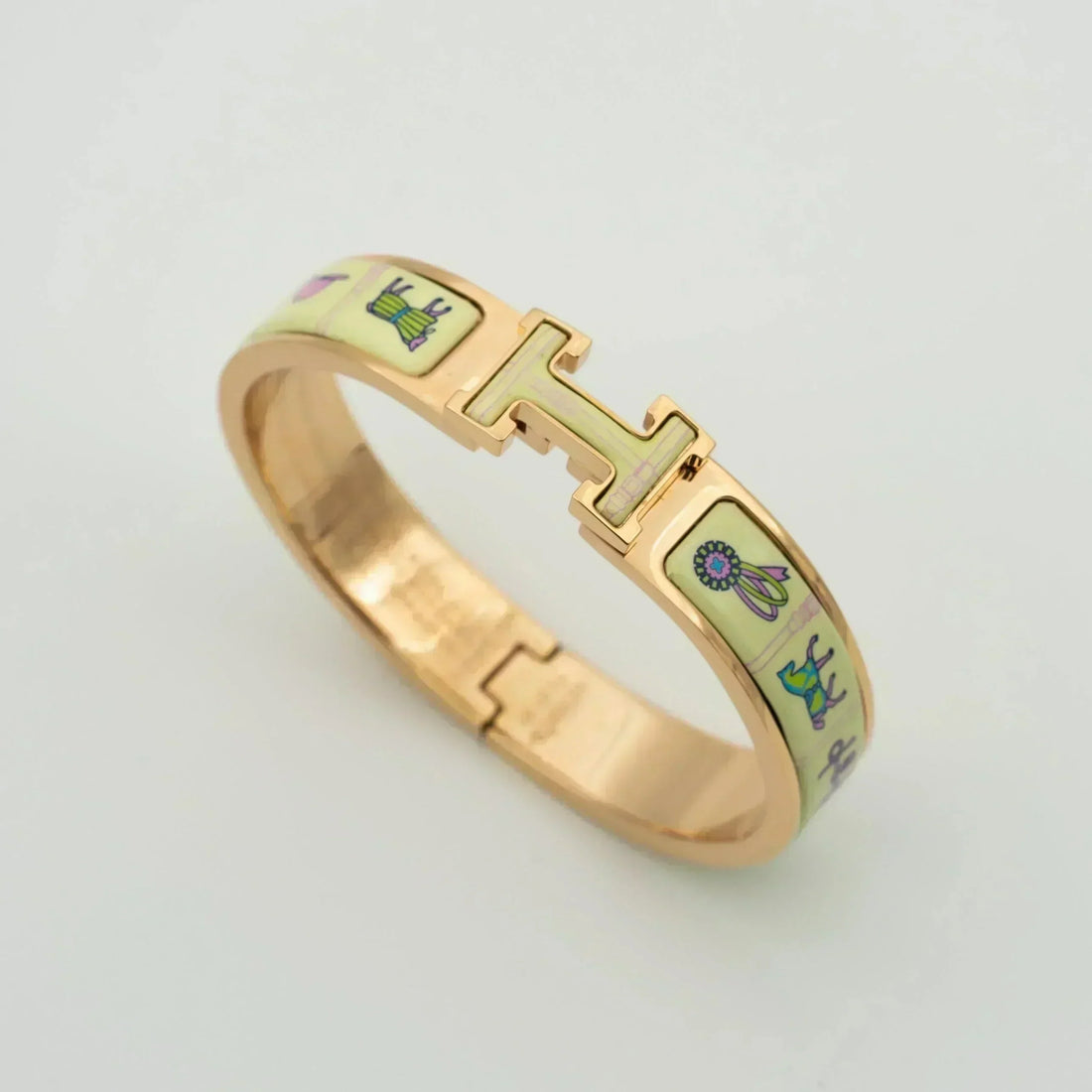[Elowen jewelry] H ピンクゴールドブレスレット クリームセラミック