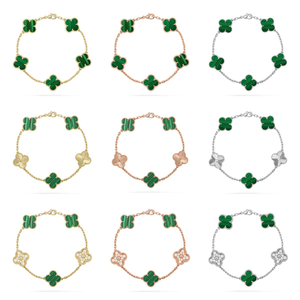 [Elowen Schmuck] CLOVER 5-MOTIV MALACHIT-ARMBAND KOLLEKTION