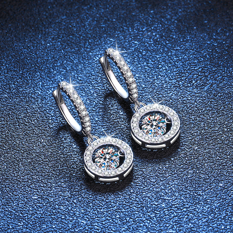 [Elowen]DANCING MOISSANITE HALO DROP HOOP EARRINGS