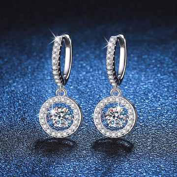[Elowen]DANCING MOISSANITE HALO DROP HOOP EARRINGS