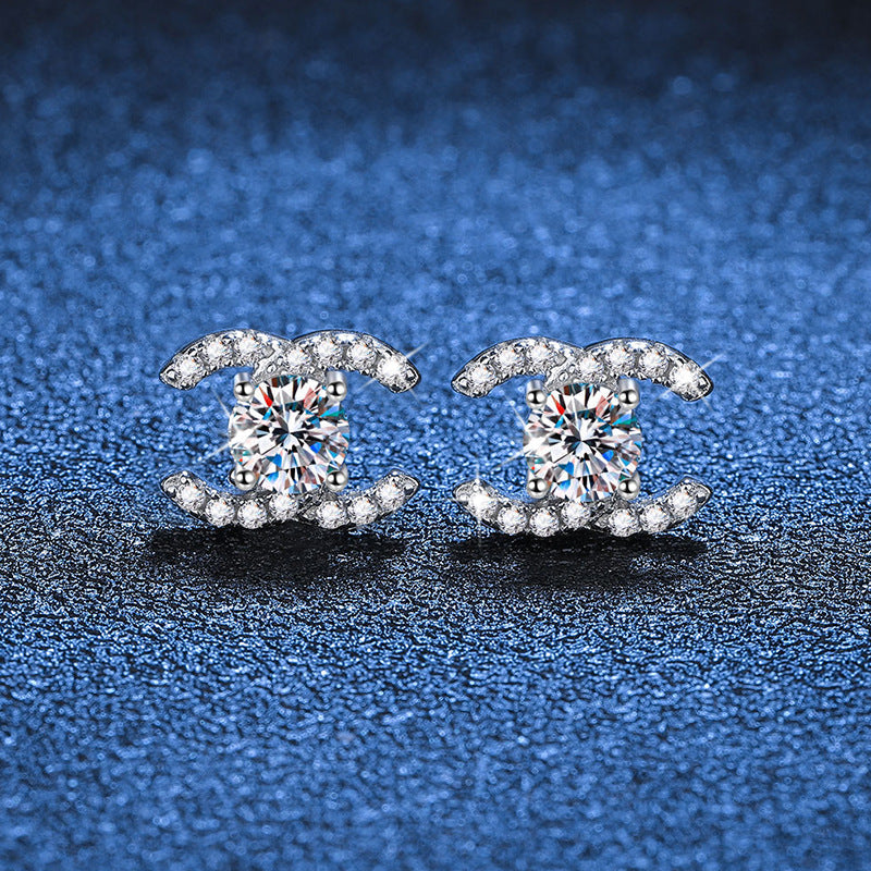 [Elowen]CHIC INTERLOCKING DOUBLE-C MOISSANITE STUD EARRINGS