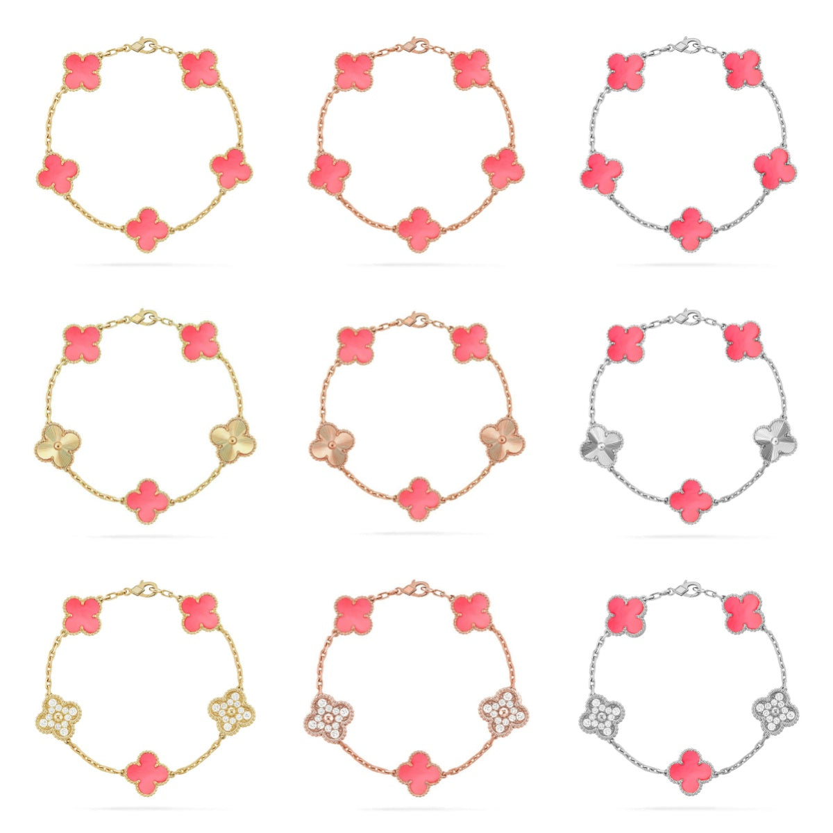 {
  "Elowen jewelsry": "Elowen ジュエリー",
  "CLOVER 5 MOTIFS  PINK MOP BRACELET COLLECTION": "クローバー 5モチーフ ピンクマザーオブパール ブレスレットコレクション"
}