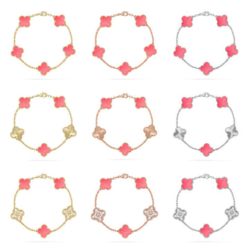 {
  "Elowen jewelsry": "Elowen ジュエリー",
  "CLOVER 5 MOTIFS  PINK MOP BRACELET COLLECTION": "クローバー 5モチーフ ピンクマザーオブパール ブレスレットコレクション"
}