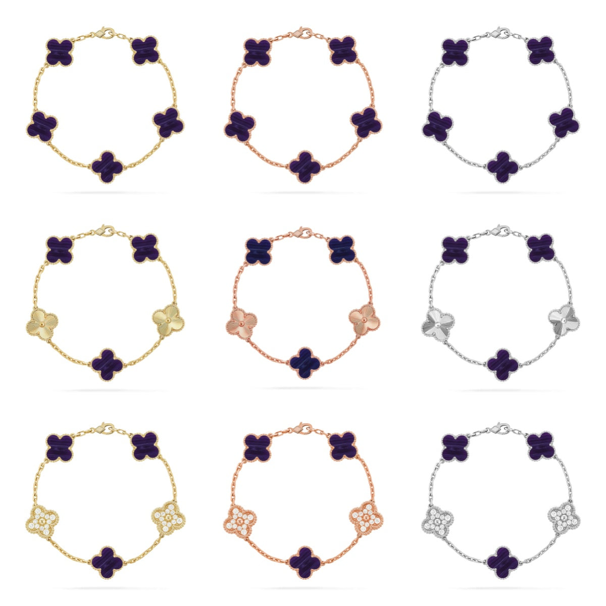 [Elowen Schmuck] CLOVER 5 MOTIF ARMBAND KOLLEKTION LILA STREIFEN