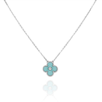 [Elowen jewelsry ]CLOVER 1 DIAMOND LIGHT BLUE SILVER NECKLACE