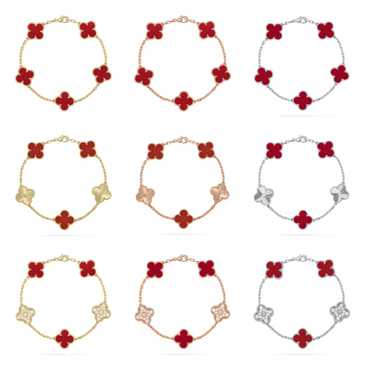 [Elowen jewelsry ] CLOVER 5 MOTIF RED CORNELIAN BRACELET COLLECTION