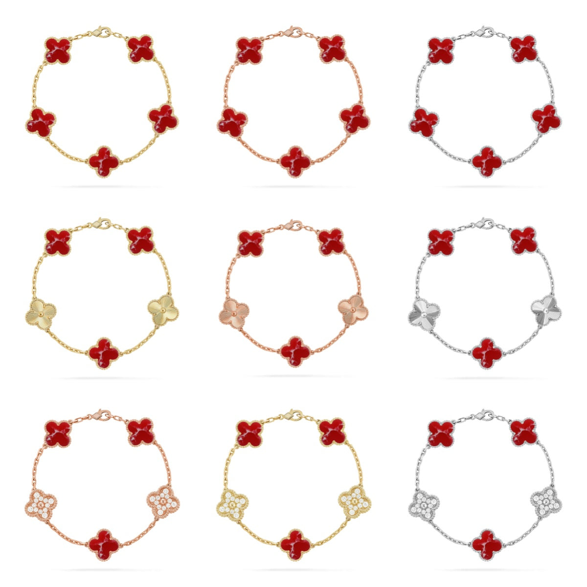 [Elowen jewelry] クローバー 5モチーフ レッドパターン ブレスレットコレクション