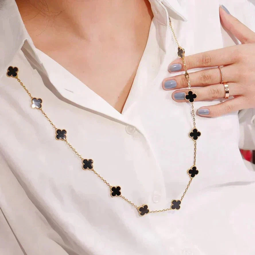 [Elowen jewelsry ]CLOVER 20 MOTIFS ONYX NECKLACE