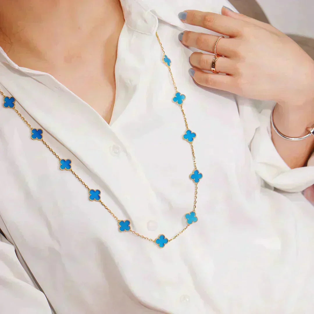 [Elowen Schmuck] KLEEBATT 20 MOTIVE BLAUER ACHAT GOLD