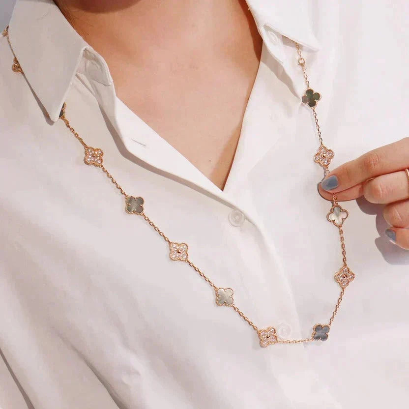 [Elowen jewelsry ]CLOVER 20 MOTIFS DARK MOP DIAMOND  NECKLACE