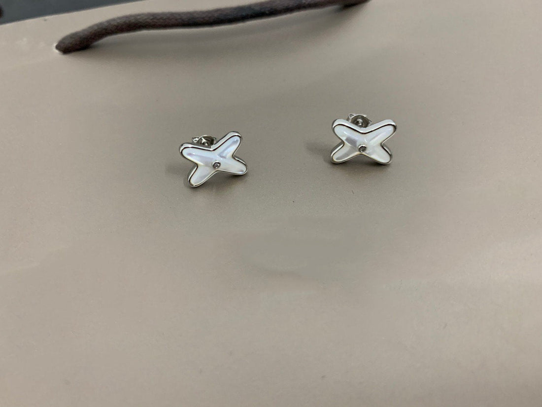 [Elowen jewelsry ]JEUX DE WHITE MOP SILVER DIAMOND EARRINGS