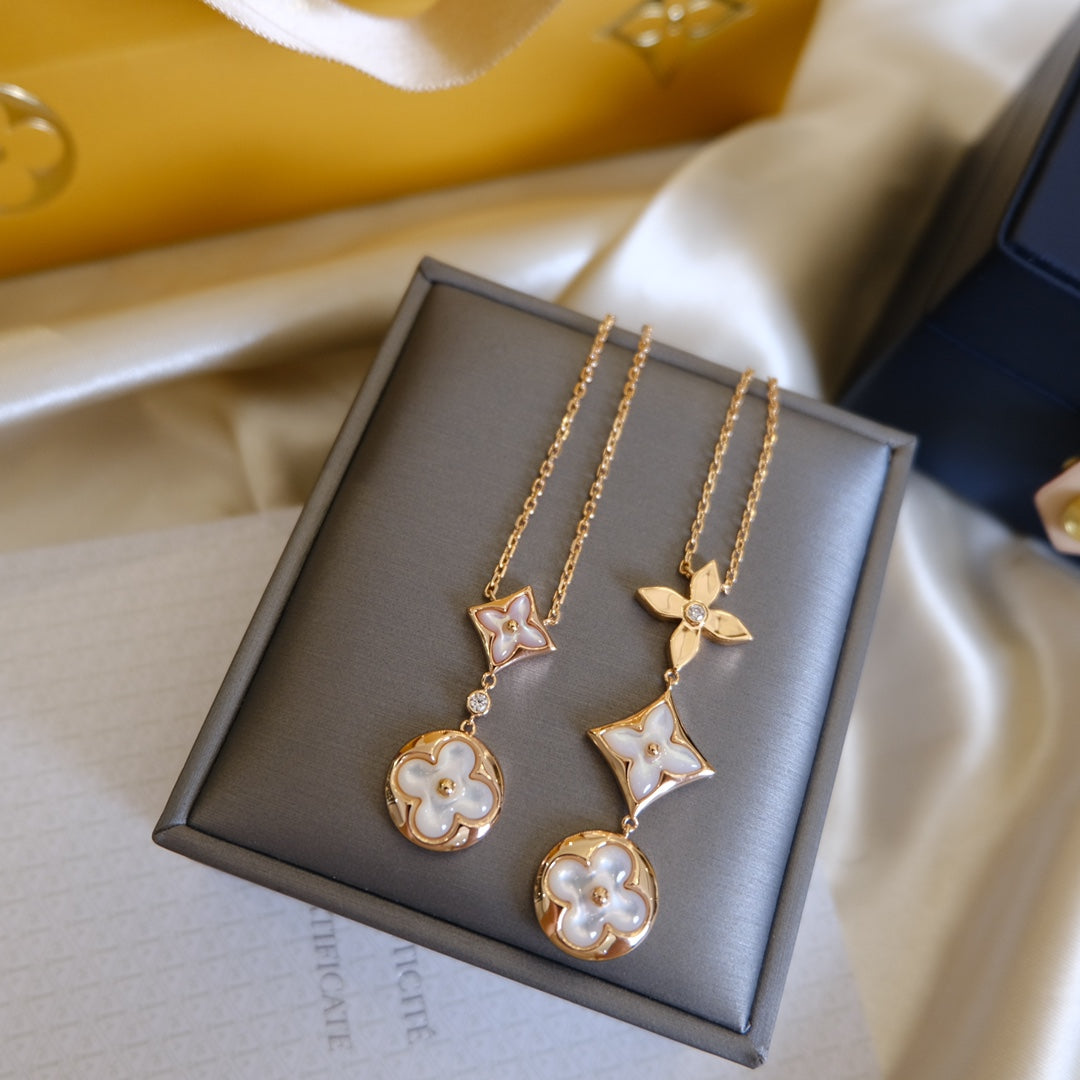 [Elowen jewelsry ]COLOR BLOSSOM LARIAT NECKLACE PINK GOLD WHITE MOTHER PEARL AND DIAMOND