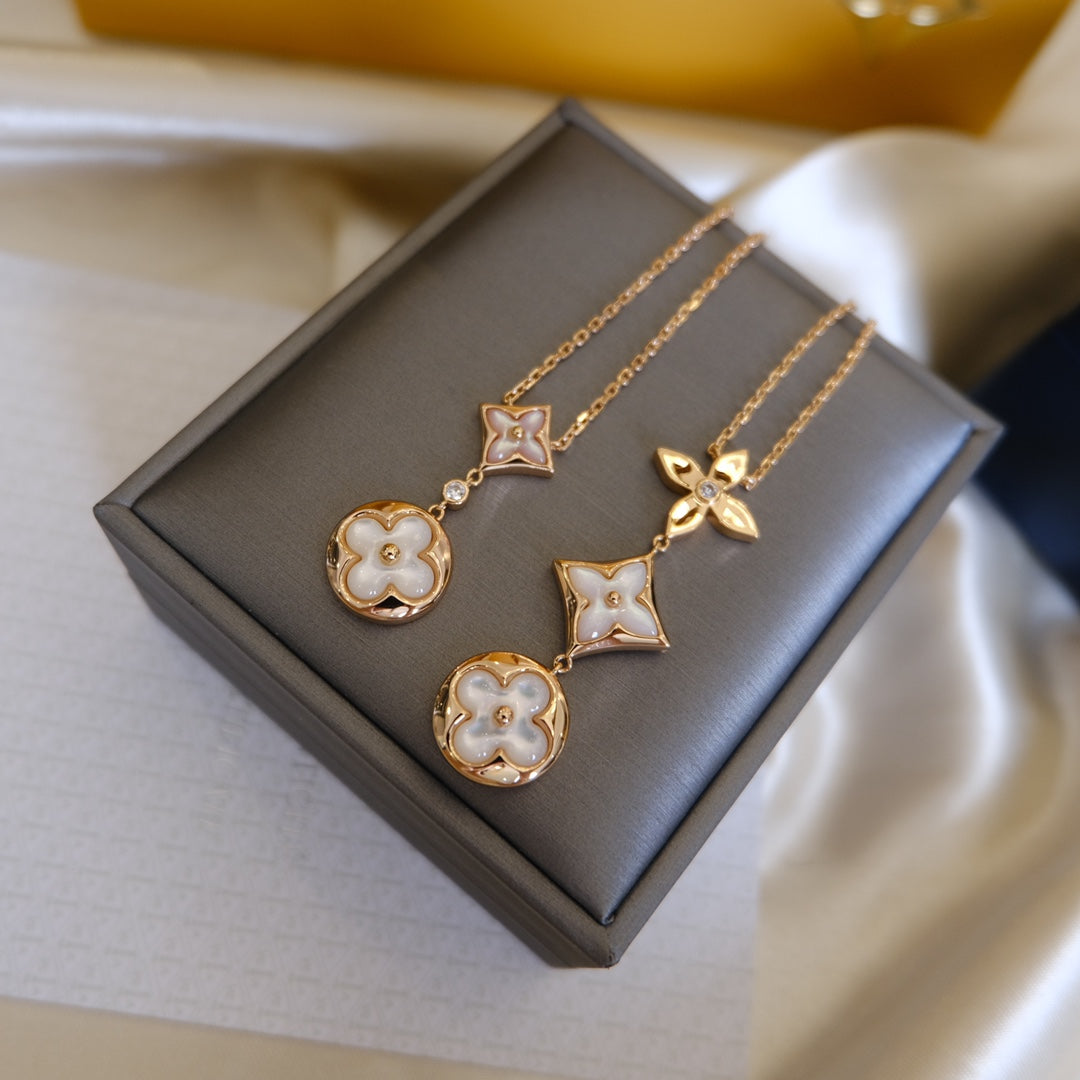 [Elowen jewelsry ]COLOR BLOSSOM LARIAT NECKLACE PINK GOLD WHITE MOTHER PEARL AND DIAMOND