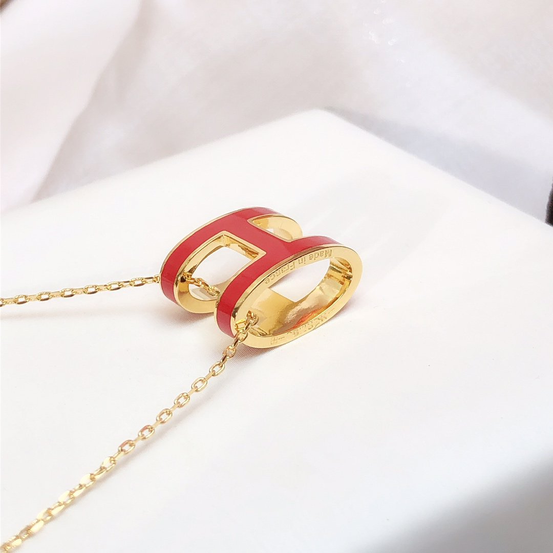 [Elowen Schmuck]HM CLIC ROT EMAILLE HALSKETTE GOLD