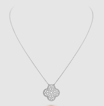 [Elowen jewelsry ]CLOVER 25MM LARGE PENDANT DIAMOND PAVED SILVER NECKLACE