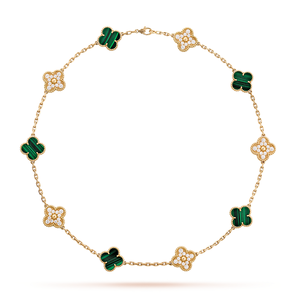 [Elowen jewelsry ]CLOVER 10 MOTIFS MALACHITE DIAMOND NECKLACE