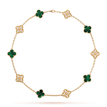 [Elowen jewelsry ]CLOVER 10 MOTIFS MALACHITE DIAMOND NECKLACE