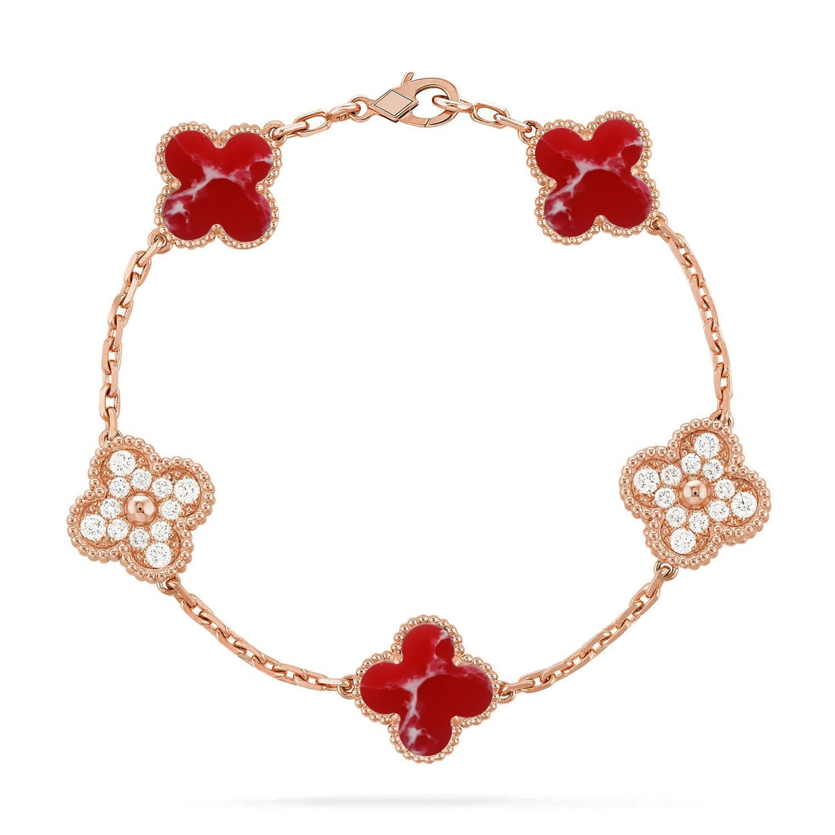 [Elowen jewelry] クローバー 5モチーフ レッドパターン ブレスレットコレクション