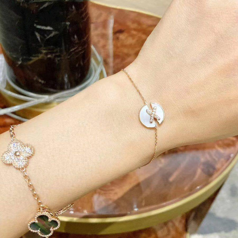 [Elowenジュエリー] マザーオブパールのブレスレットセット、ピンクゴールド、ダイヤモンド