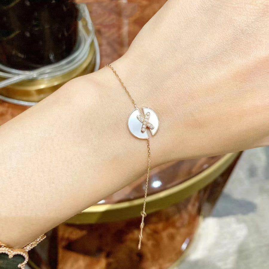 [Elowenジュエリー] マザーオブパールのブレスレットセット、ピンクゴールド、ダイヤモンド