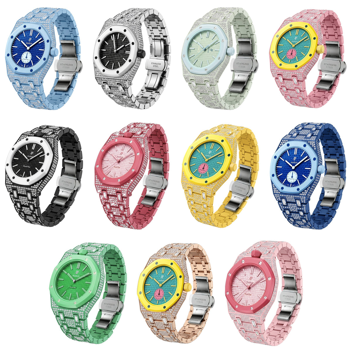 Royal Oak Pop Exklusiv Gehäuse aus Biokeramik & Armband aus Biokeramik voll besetzt mit Diamanten