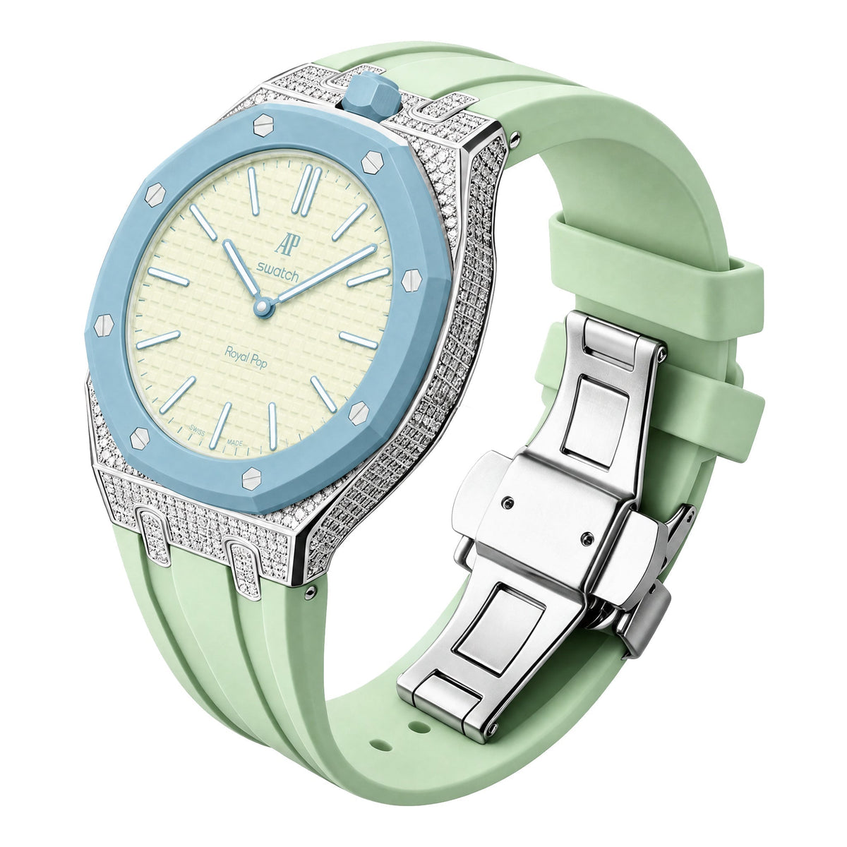 Royal Oak Pop Exklusiv-Stahlgehäuse mit Diamanten (Moissanit) & Silikonarmband