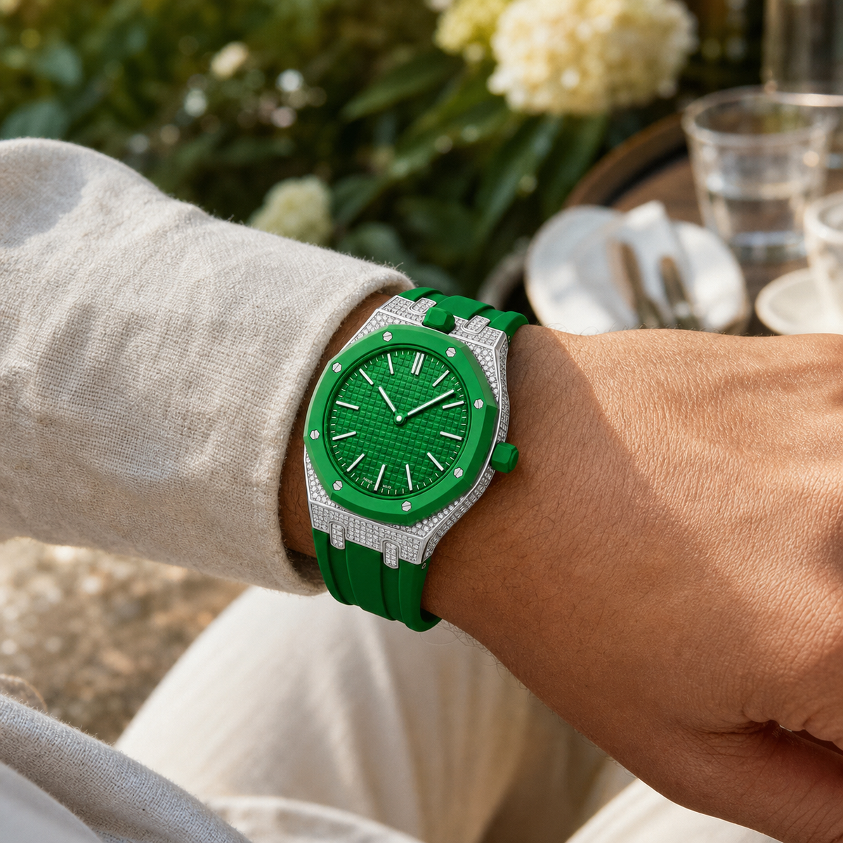 Royal Oak Pop Exklusiv-Stahlgehäuse mit Diamanten (Moissanit) & Silikonarmband