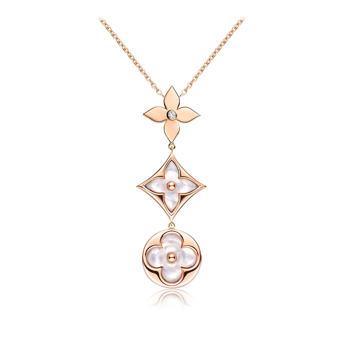 [Elowen jewelsry ]COLOR BLOSSOM LARIAT NECKLACE PINK GOLD WHITE MOTHER PEARL AND DIAMOND