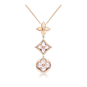 [Elowen jewelsry ]COLOR BLOSSOM LARIAT NECKLACE PINK GOLD WHITE MOTHER PEARL AND DIAMOND