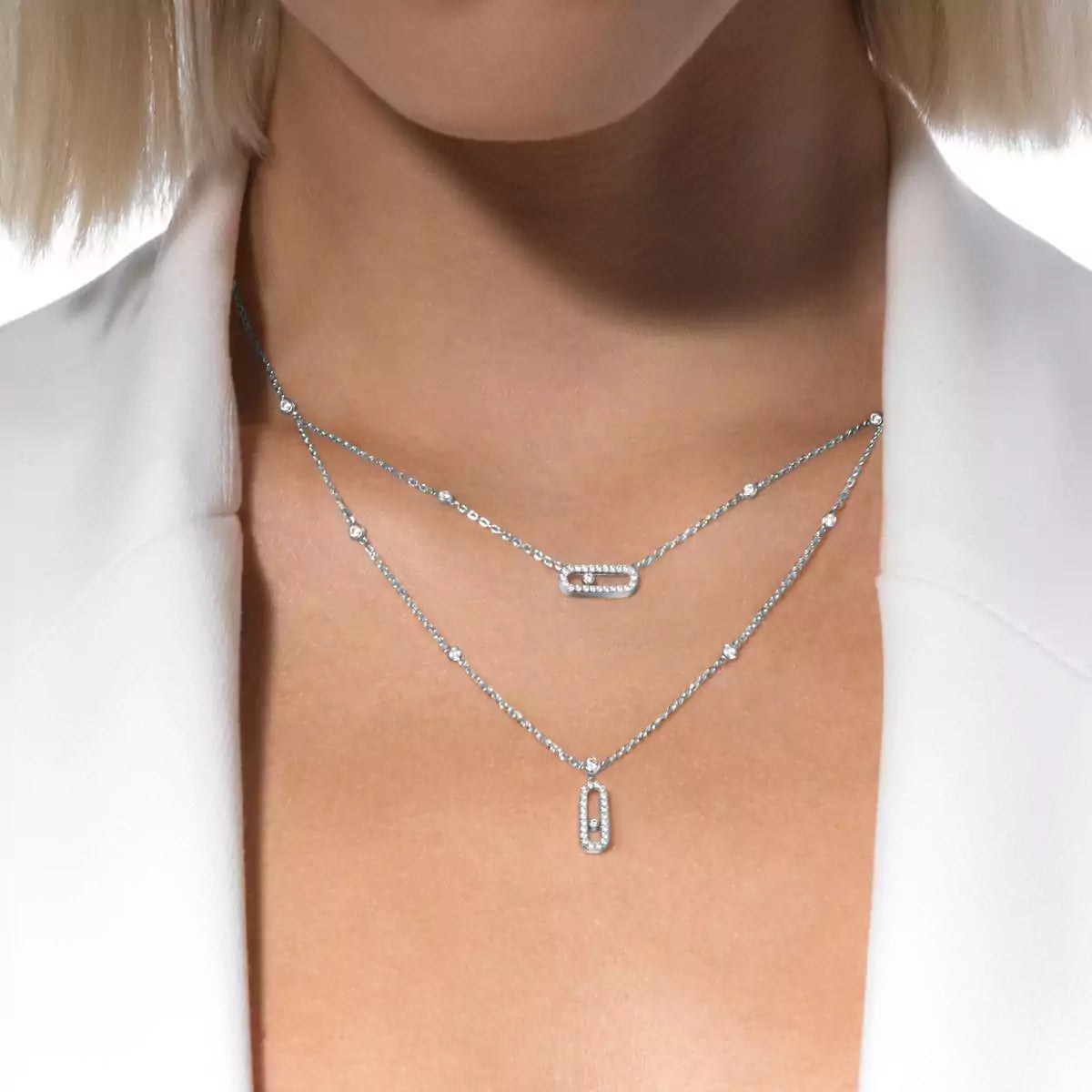 [Elowen Schmuck]2-reihige Halskette aus Roségold mit Diamant-Pavé, Move Uno
