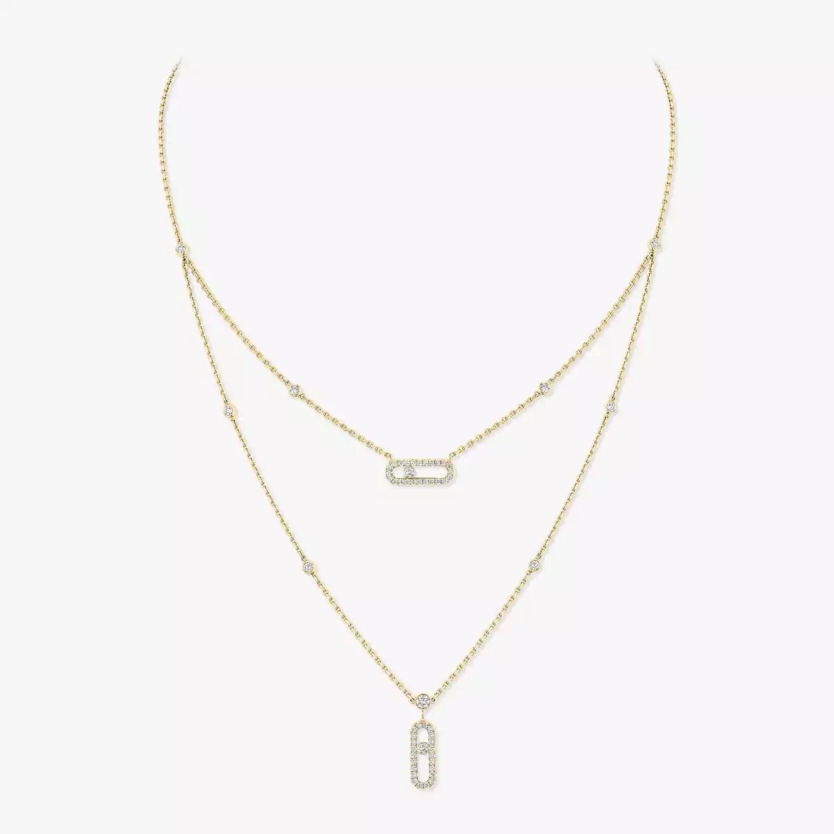 [Elowen Schmuck]2-reihige Halskette aus Roségold mit Diamant-Pavé, Move Uno