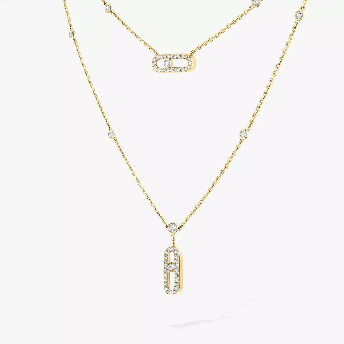 [Elowen Schmuck]2-reihige Halskette aus Roségold mit Diamant-Pavé, Move Uno