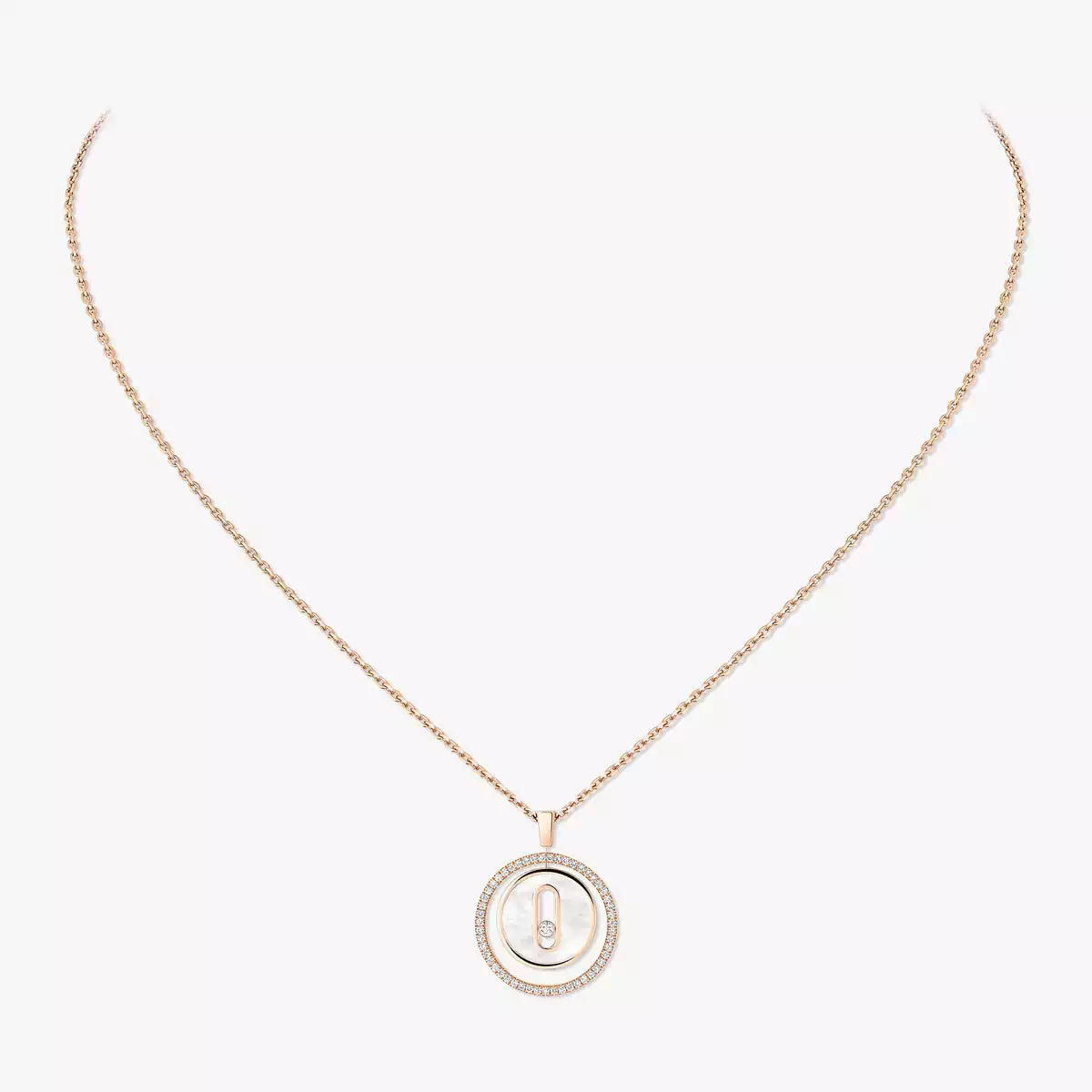 [Elowen jewelsry]Lucky Move ダイヤモンド ネックレス、ローズゴールド＆ホワイトマザーオブパール