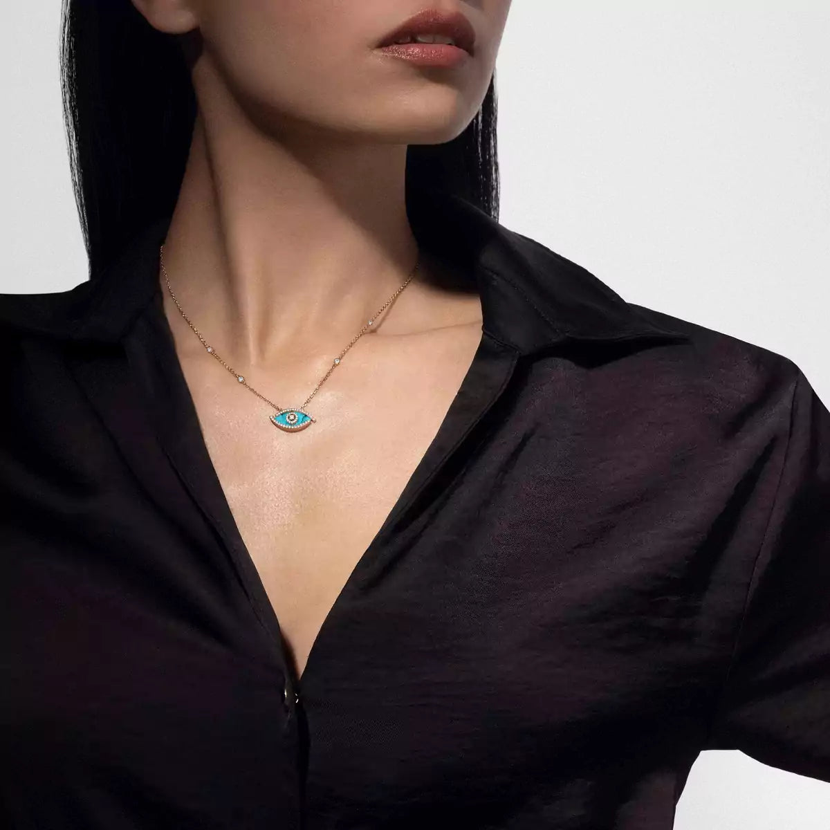 {
  "Elowen jewelsry": "Elowen ジュエリー",
  "Lucky Eye Diamond Necklace in Rose Gold and Turquoise": "ラッキーアイ ダイヤモンドネックレス（ローズゴールド＆ターコイズ）"
}