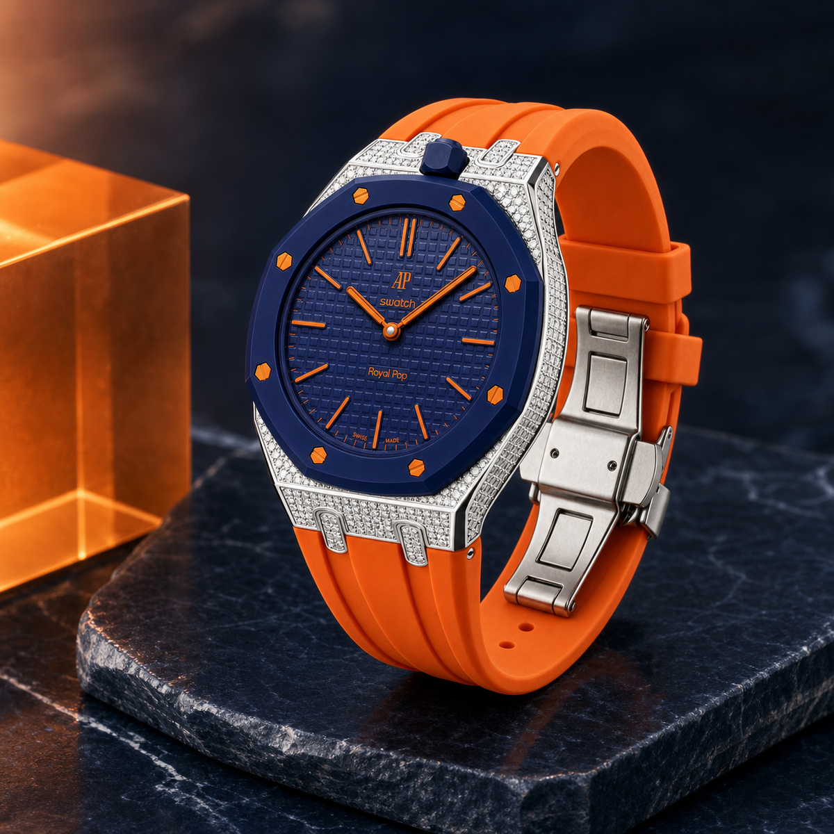Royal Oak Pop Exklusiv-Stahlgehäuse mit Diamanten (Moissanit) & Silikonarmband