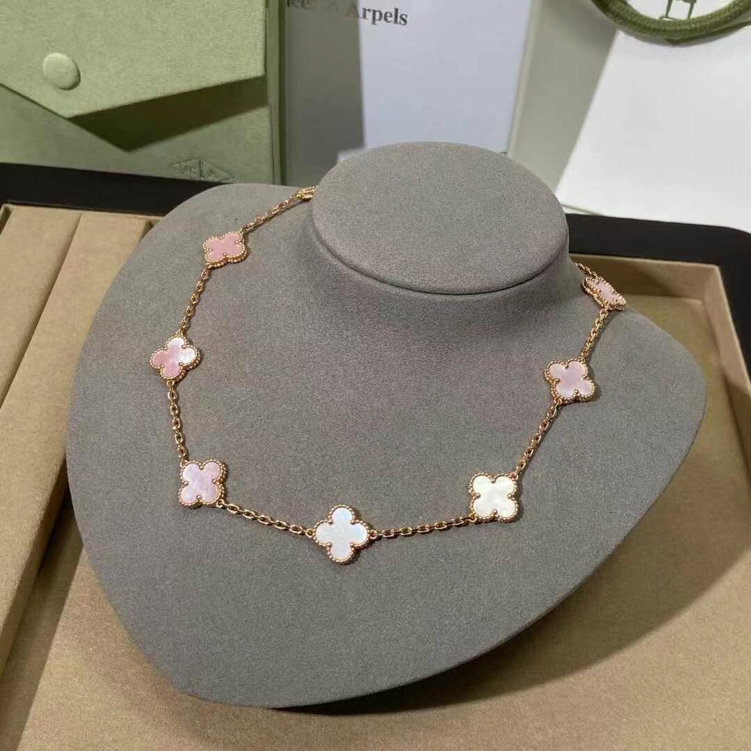 [Elowen jewelsry ]CLOVER HALSKETTE MIT 10 MOTIVEN UND ROSA MUTTERPERLE