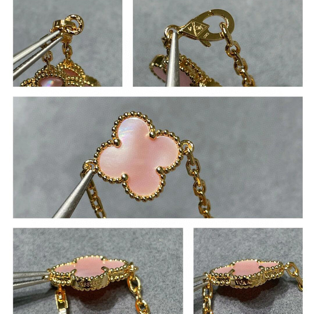 [Elowen jewelsry ]CLOVER HALSKETTE MIT 10 MOTIVEN UND ROSA MUTTERPERLE