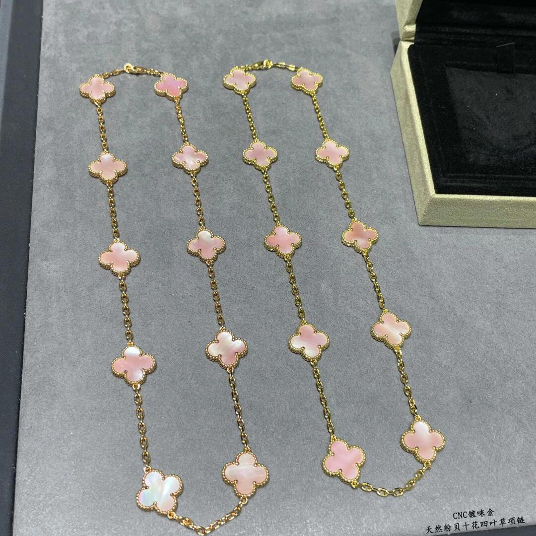 [Elowen jewelsry ]CLOVER HALSKETTE MIT 10 MOTIVEN UND ROSA MUTTERPERLE