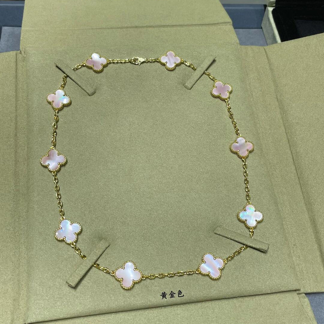 [Elowen jewelsry ]CLOVER HALSKETTE MIT 10 MOTIVEN UND ROSA MUTTERPERLE