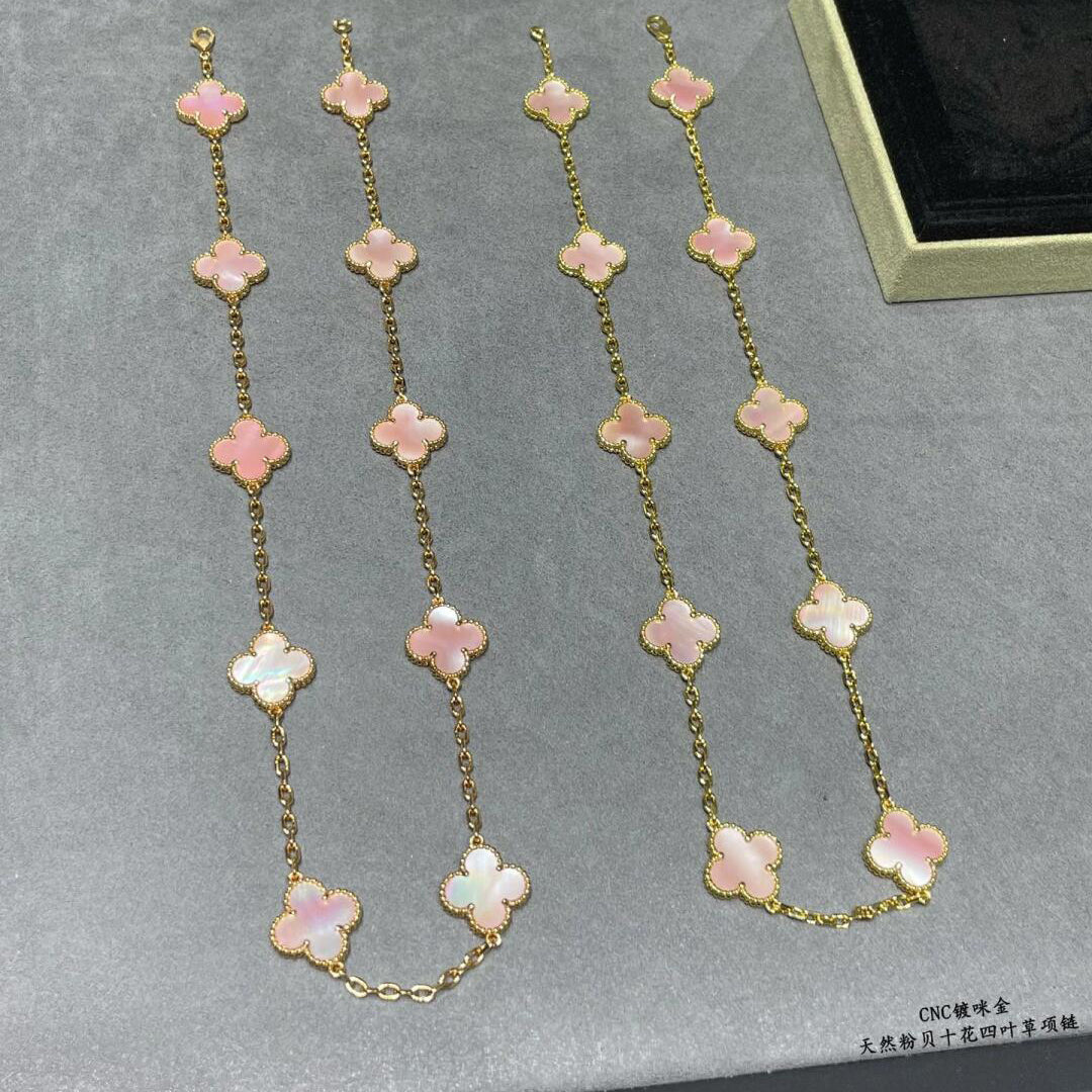 [Elowen jewelsry ]CLOVER HALSKETTE MIT 10 MOTIVEN UND ROSA MUTTERPERLE