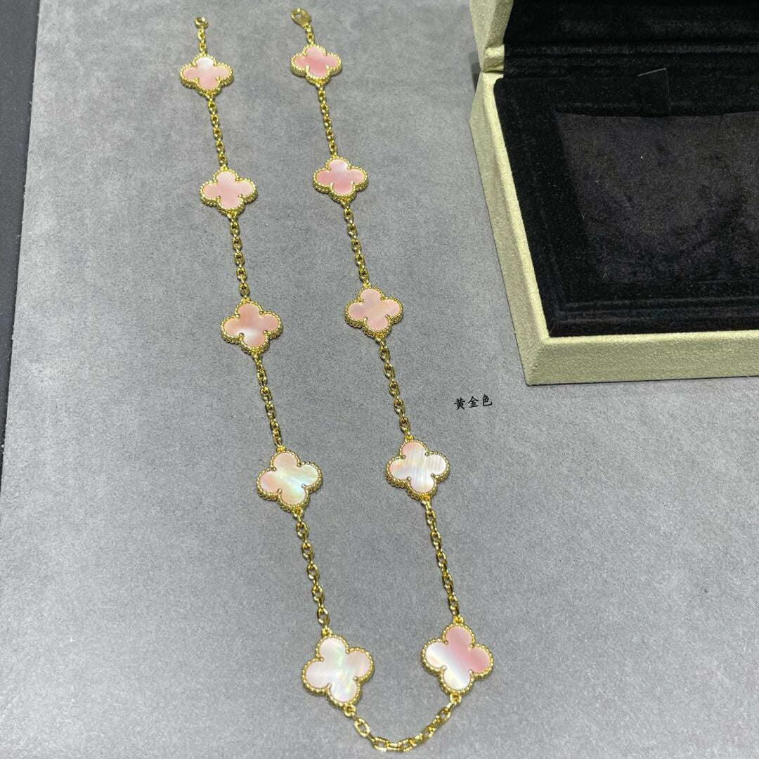 [Elowen jewelsry ]CLOVER HALSKETTE MIT 10 MOTIVEN UND ROSA MUTTERPERLE