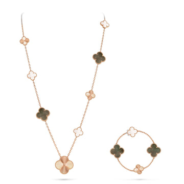 [Elowen jewelsry ]DETACHABLE CLOVER 15(11+4) FLOWER ROSE GOLD NECKLACE SET