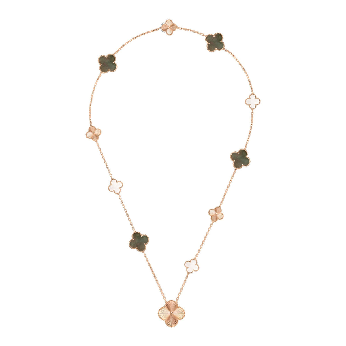 [Elowen jewelsry ]DETACHABLE CLOVER 15(11+4) FLOWER ROSE GOLD NECKLACE SET
