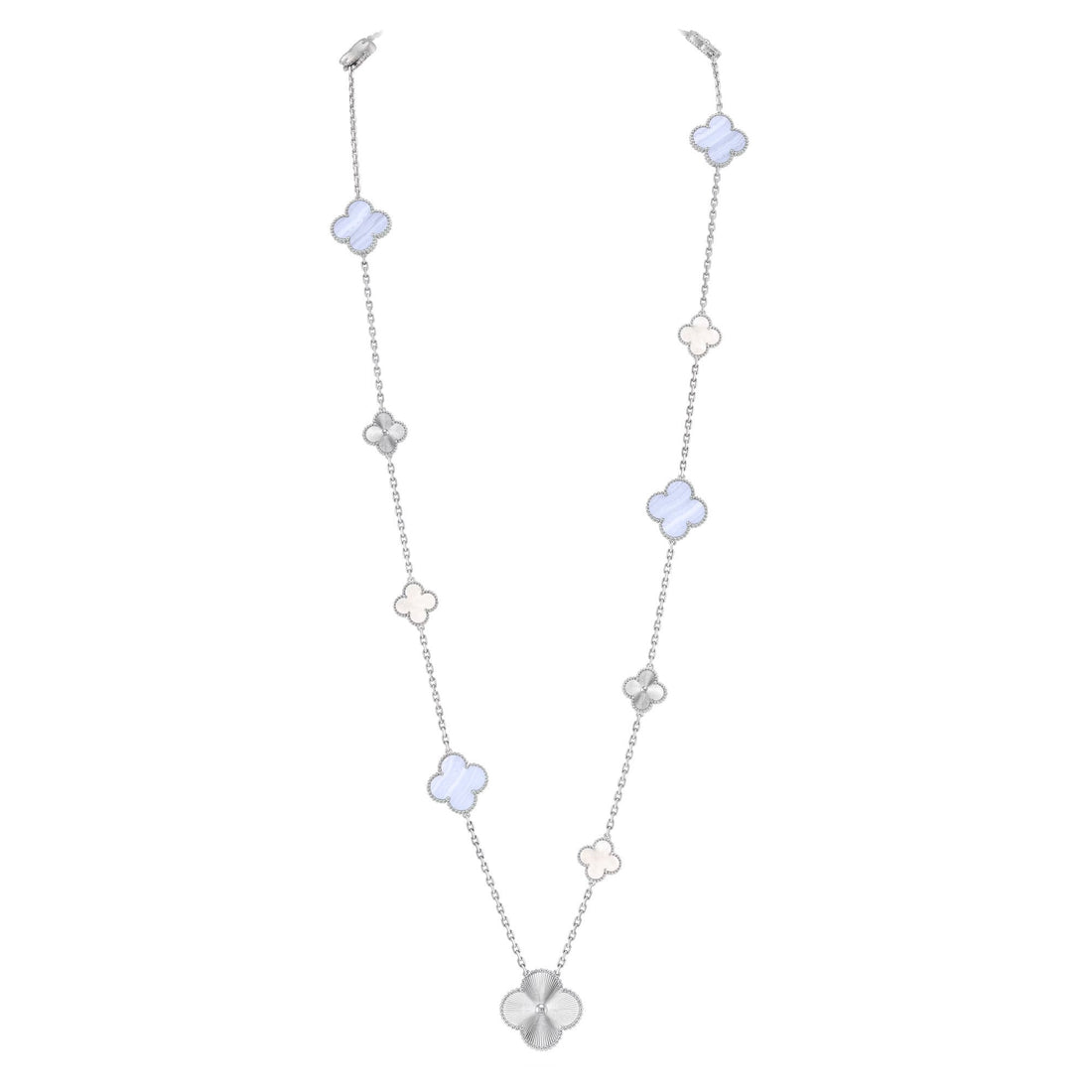 [Elowen jewelsry ]DETACHABLE CLOVER 15(11+4) FLOWER SILVER NECKLACE SET