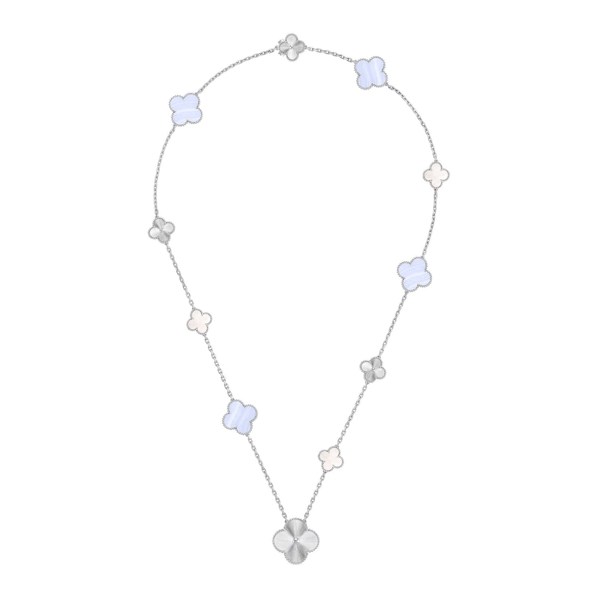 [Elowen Schmuck] ABNEHMBARES KLEEBATT 15(11+4) BLUMEN-SILBERHALSKETTEN-SET